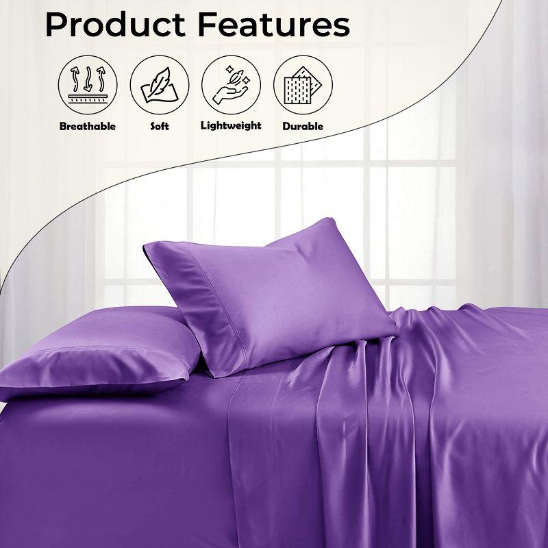 Twin 3 PC Piece Rayon From Bamboo Sheets Solid Deep Pocket Sheet Set - Purple