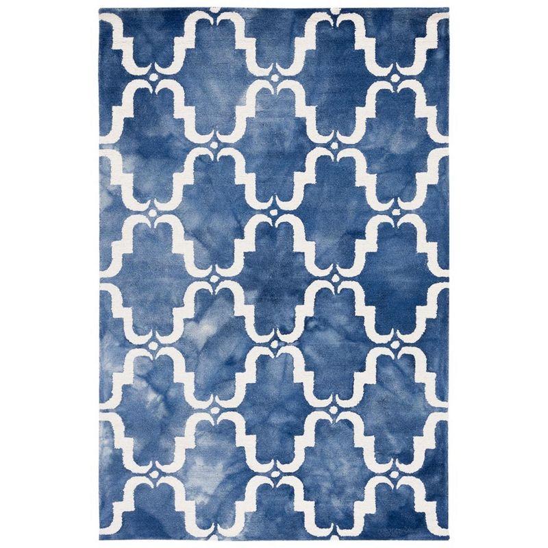 Navy and Ivory Handmade Tufted Wool Rectangular Rug - 5' x 8'