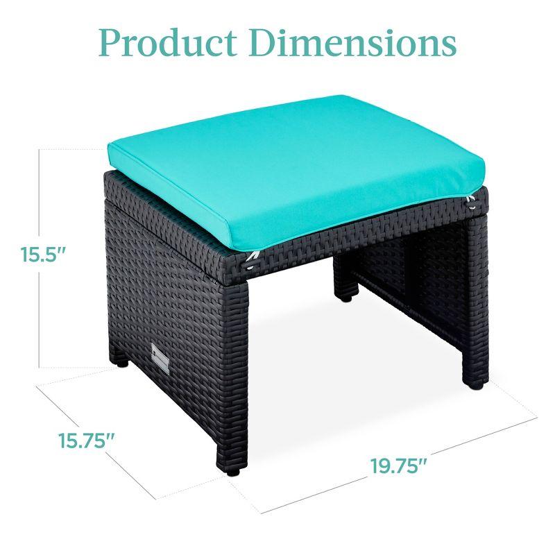 Patio Wicker Ottomans with Removable Cushions and Steel Frame - Black/Teal