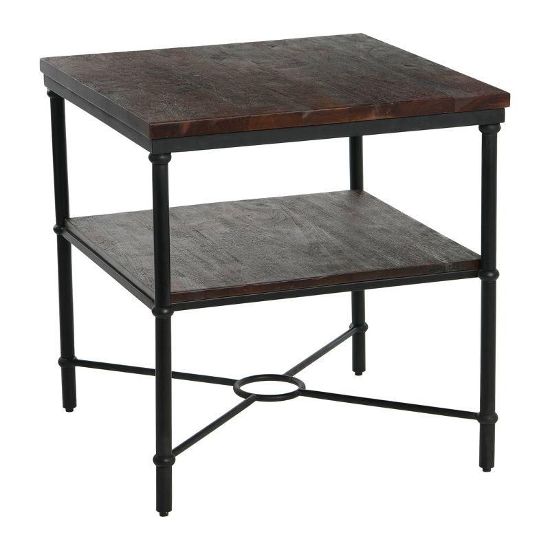 Storied Home Saratoga End Table Gray: 25" High, Iron Frame, Acacia Top, Assembly Required