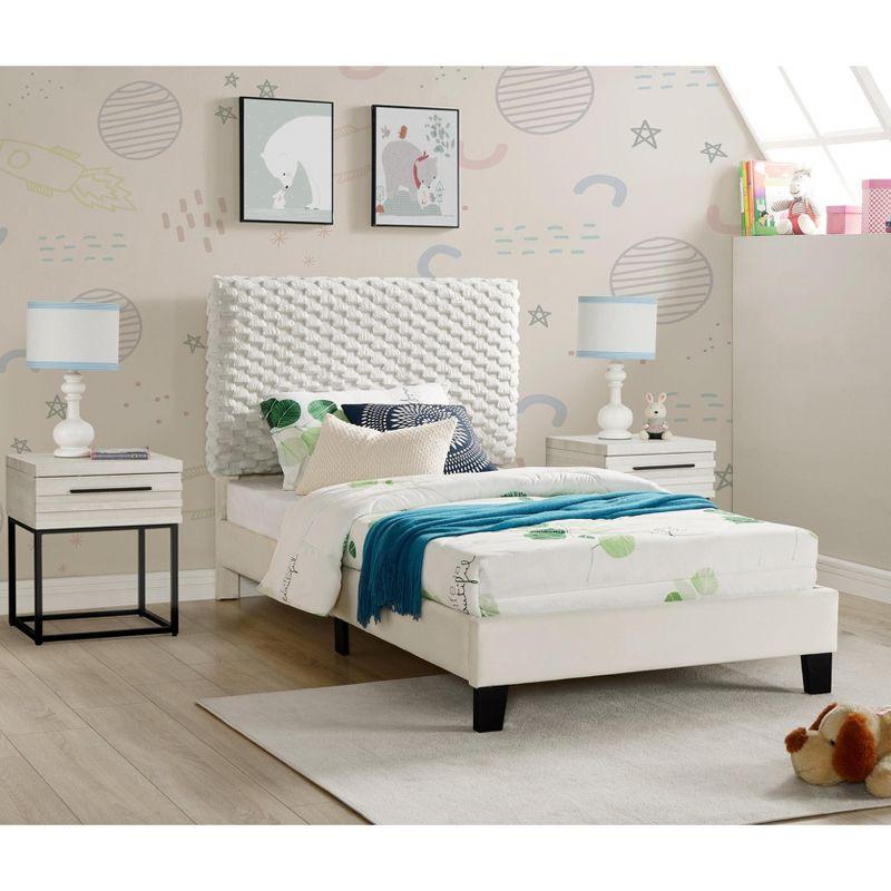 Roundhill Furniture Findlay 3-Piece Bedroom Set, Plush 3D Upholstered Bed with Two Nightstands  Twin