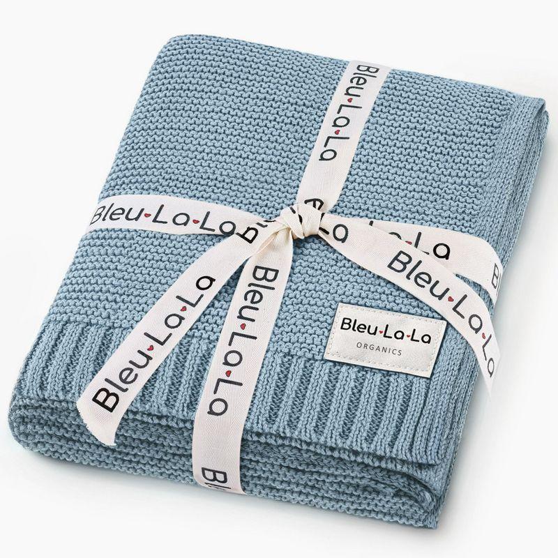 Sky Blue Organic Cotton Knit Baby Swaddle Blanket