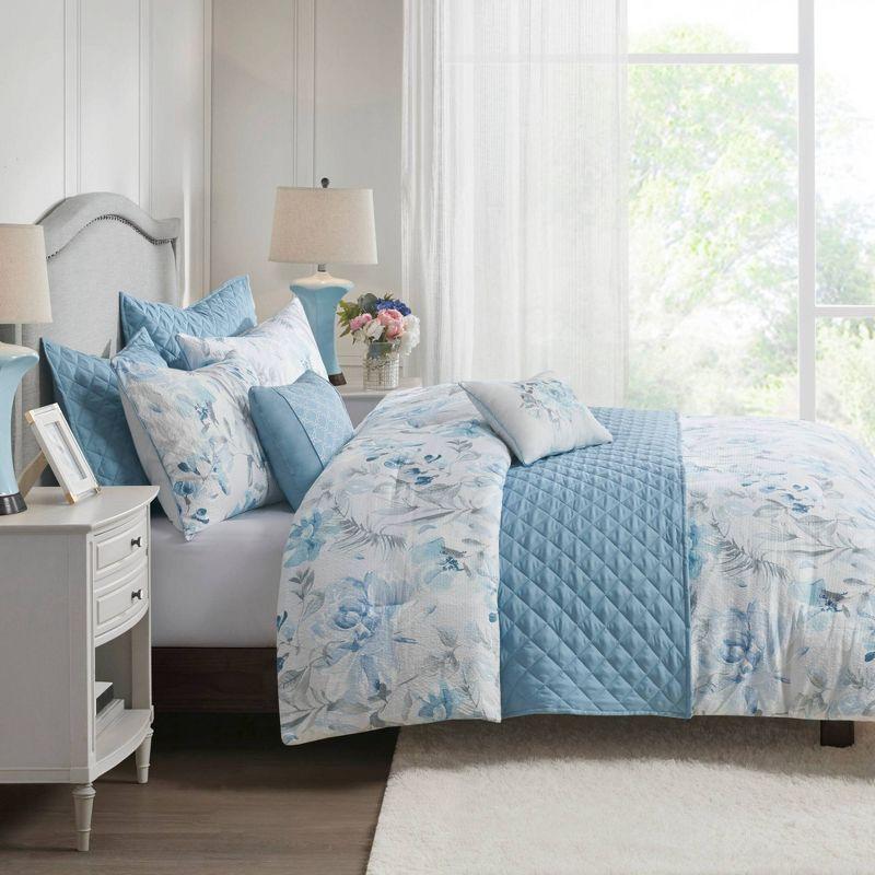 Full Blue Microfiber 8-Piece Comforter and Coverlet Set