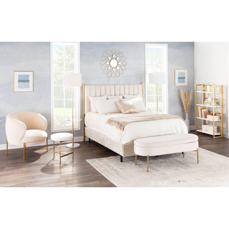LumiSource Chloe Contemporary Shelf Floor Lamp with Marble Base Shelf and Linen Shade White (Includes LED Light Bulb) : Gold Neck, Round Glass Table