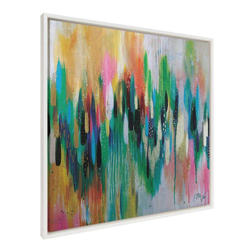 Colorful Abstract Brushstroke Canvas Art with White Frame, 30x30