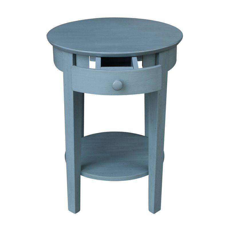 Phillips Antique Rubbed Accent Table with Drawer Ocean Blue - International Concepts: Hardwood Round Side Table with Shelf