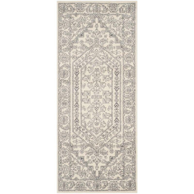 Ivory and Silver Medallion Synthetic Runner Rug