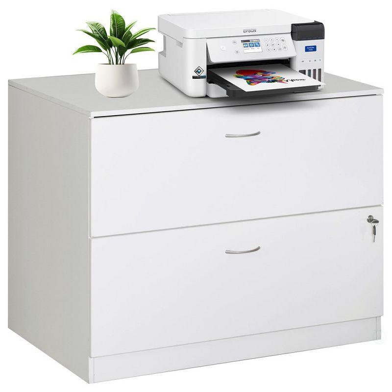 30-Inch White Wooden Lateral File Cabinet with Lockable Drawer