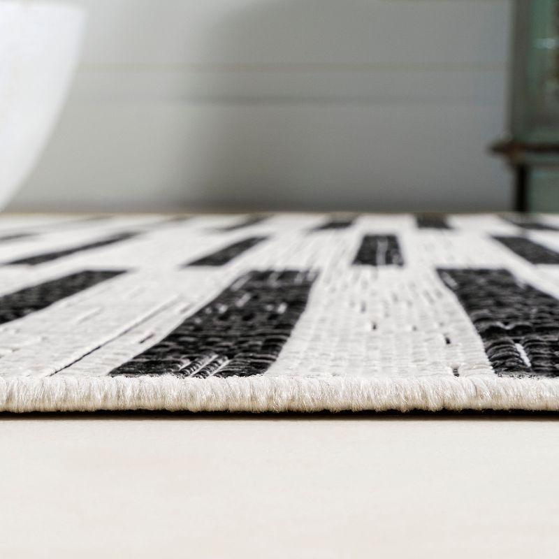 2'x10' Sukie Modern Offset Stripe Indoor/Outdoor Runner Rug, Ivory/Black - JONATHAN Y