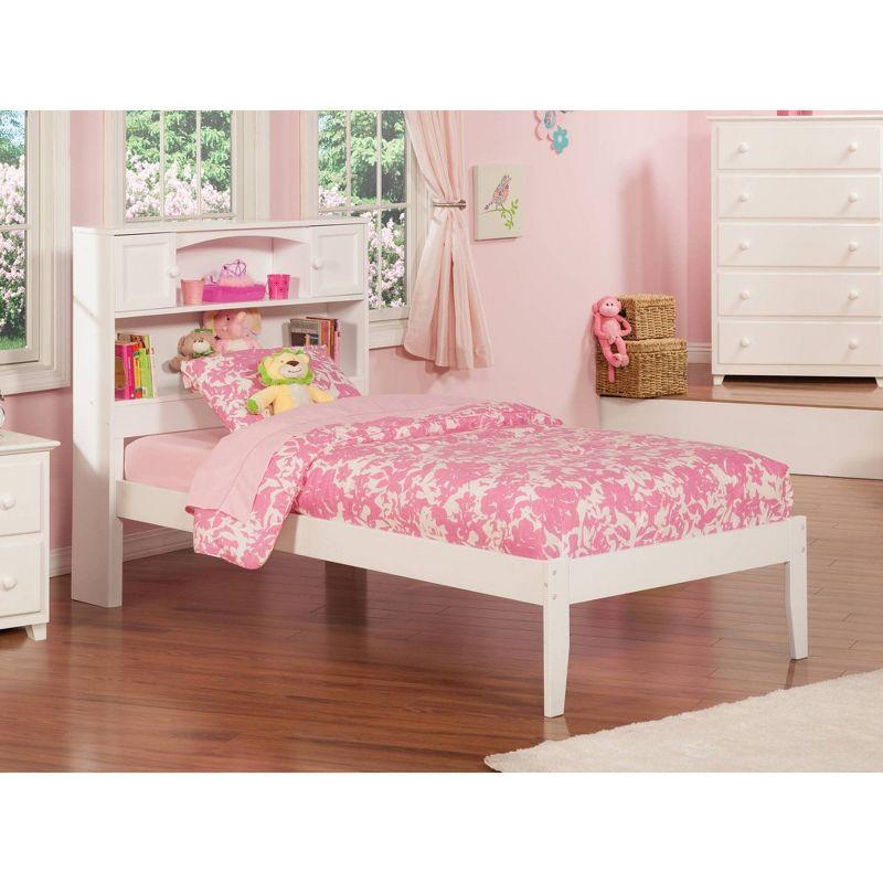 White Twin Wood Frame Platform Bed with Bookcase Headboard