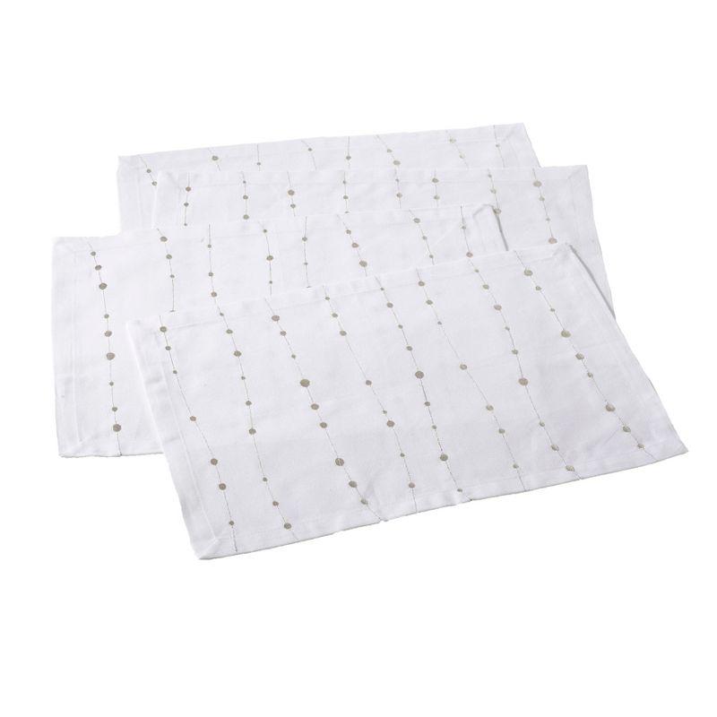 Elegant White Cotton Placemats with Silver Embroidery, Set of 4