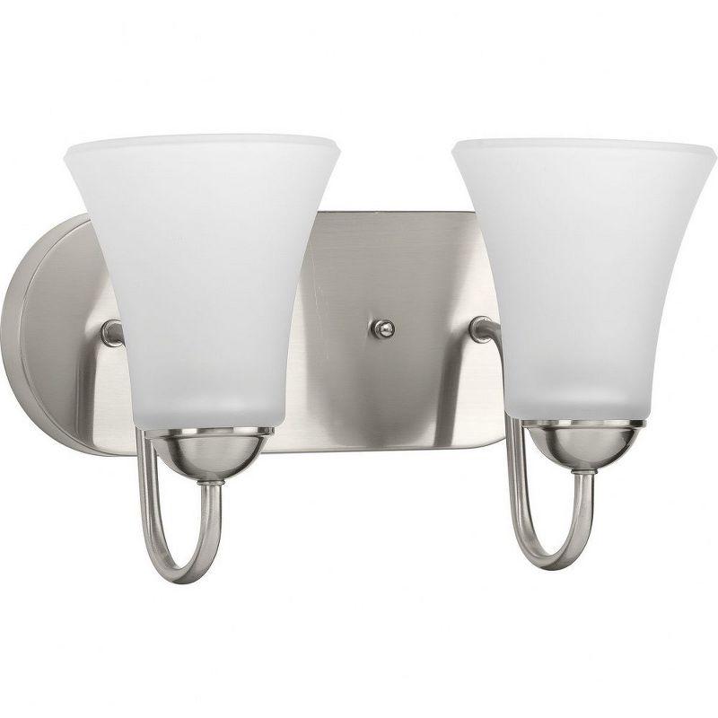 Progress Lighting, Classic Collection, 2-Light Bath Vanity, Brushed Nickel, Etched Glass Shade