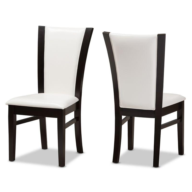 Adley White Faux Leather and Dark Brown Wood Parsons Side Chair Set