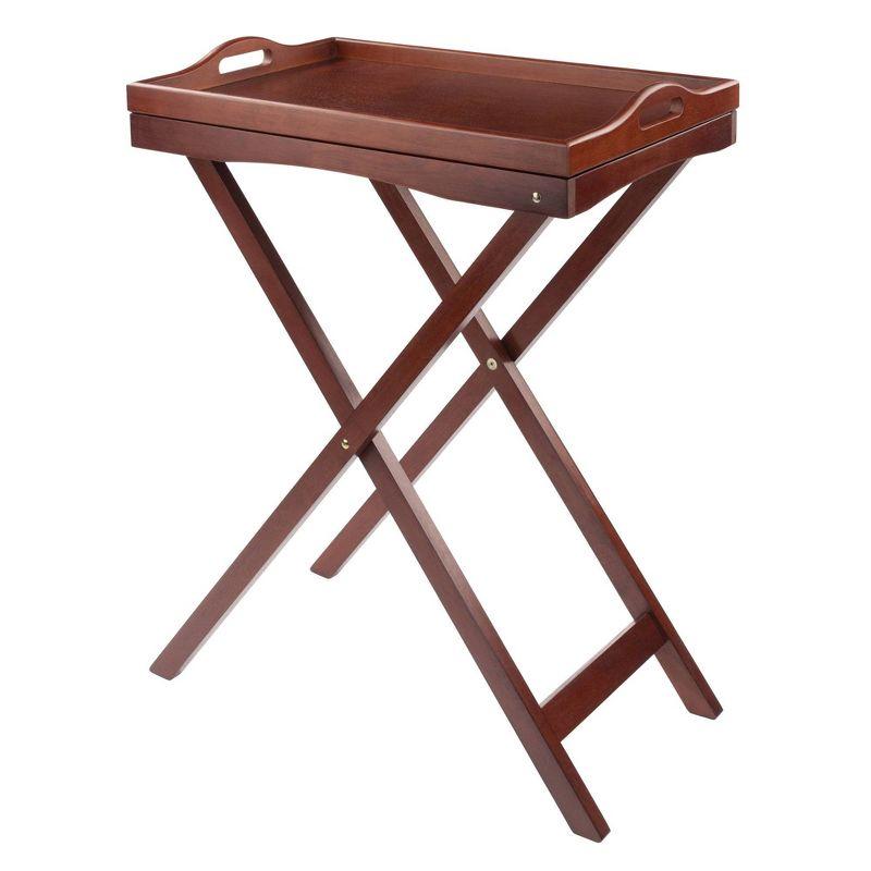 Elegant Walnut Folding Butler Table with Rectangular Serving Tray