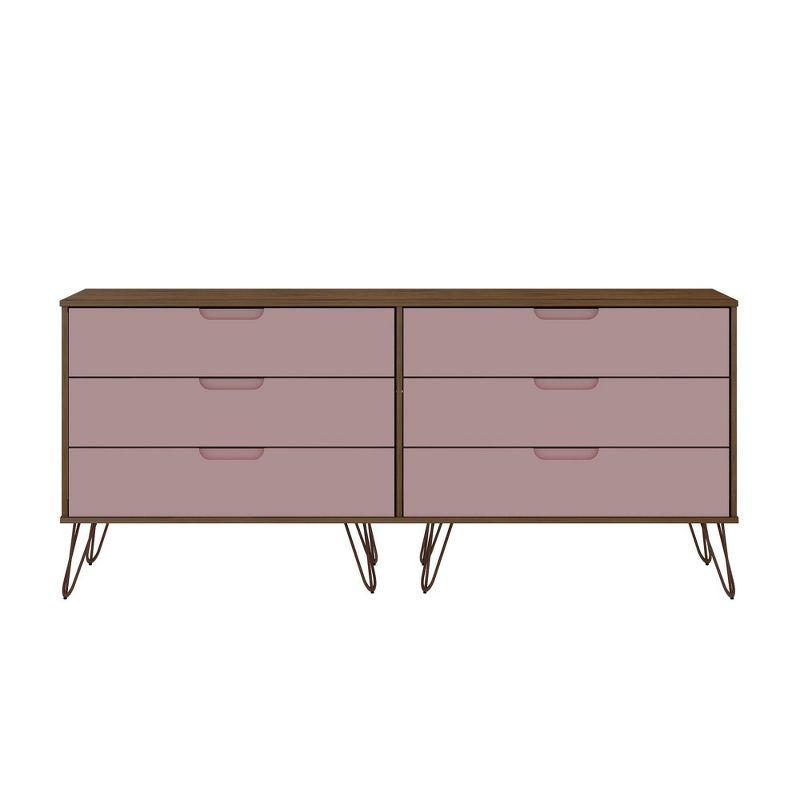 Rose Pink Double 6-Drawer Dresser with Hairpin Legs