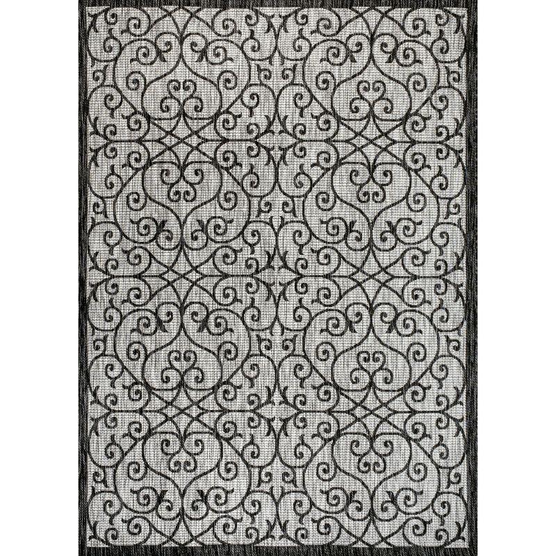 8' x 10' Madrid Vintage Filigree Textured Weave Indoor/Outdoor Area Rug, Light Gray/Black - JONATHAN Y