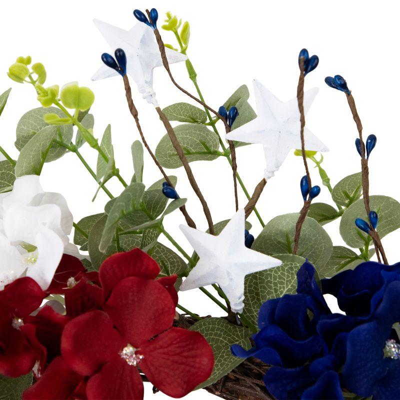 Northlight Seasonal Red white and Blue Hydrangea and Eucalyptus Patriotic Artificial Wreath
