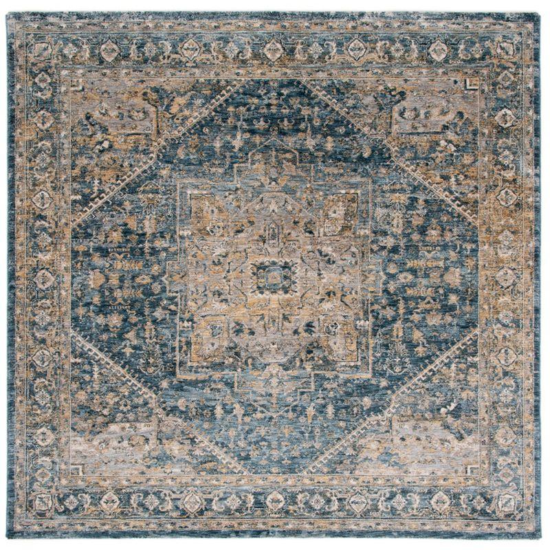 Valencia VAL568 Power Loomed Area Rug - Dark Blue/Yellow - 6'4"x6'4" - Safavieh.