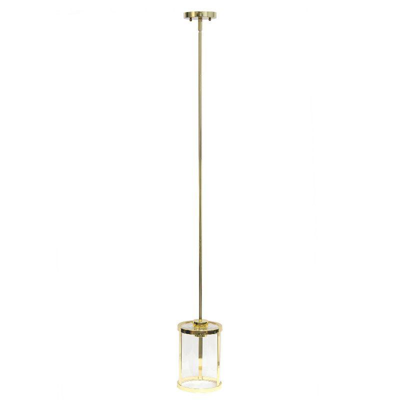 1-Light 9.25" Modern Farmhouse Adjustable Hanging Cylindrical Clear Glass Pendant Fixture with Metal Accent - Lalia Home