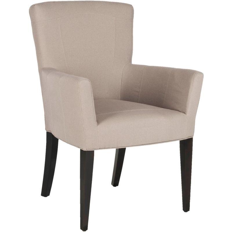 Elegant Transitional Taupe Leather & Wood Arm Chair