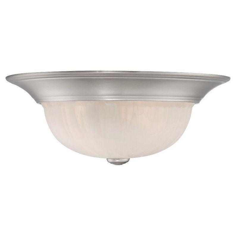 Mission Style Satin Nickel 2-Light Flush Mount with Ribbed Marble Glass