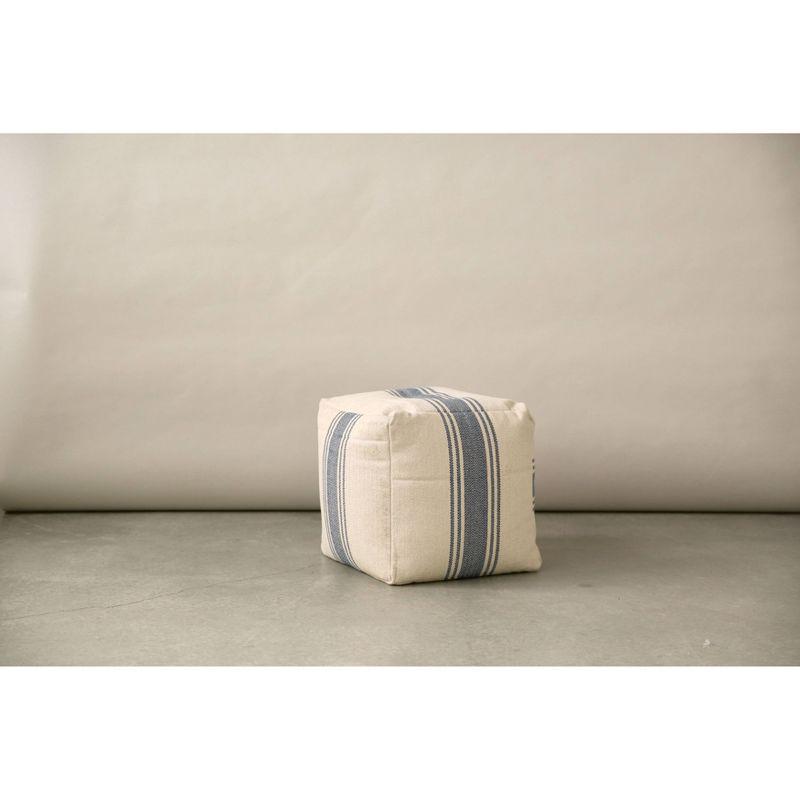 Storied Home Striped Square Canvas Pouf Blue: Cotton Upholstery, Adult Use, No Assembly Required
