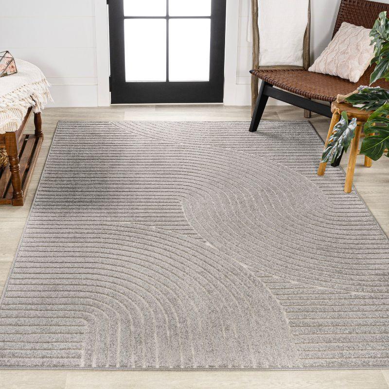 Minimalist Gray/Ivory Geometric Synthetic 5' x 8' Area Rug