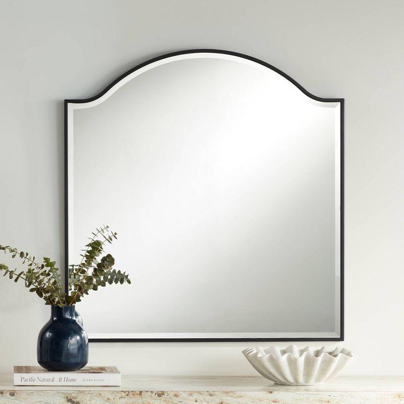 Noble Park Arch Top Square Vanity Decorative Wall Mirror Modern Industrial Beveled Matte Black Frame 31 1/2" Wide for Bathroom Bedroom Living Room