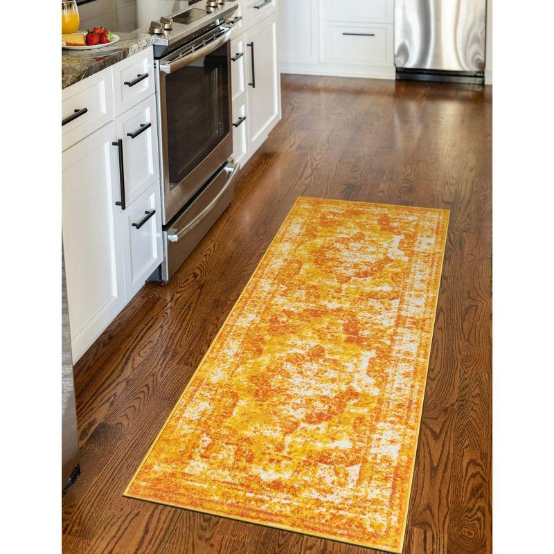 Orange and Yellow Synthetic Stain-Resistant Runner Rug