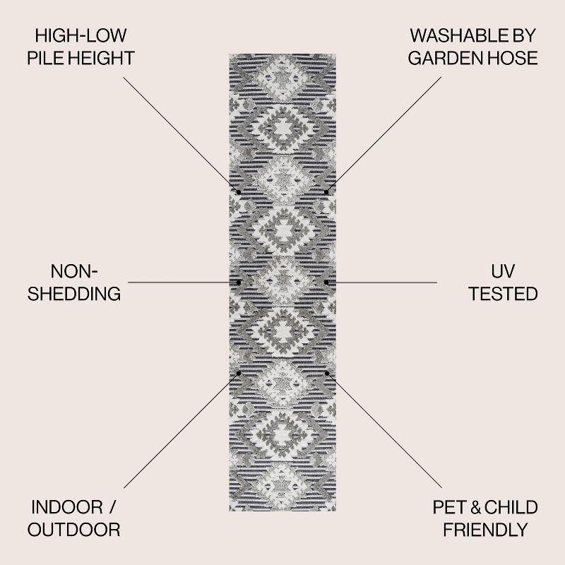 2'x10' Sumak High-Low Pile Neutral Diamond Kilim Indoor/Outdoor Runner Rug, Gray/White/Black - JONATHAN Y