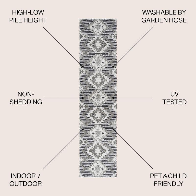 Sumak High-Low Pile Neutral Diamond Kilim Indoor/Outdoor Area Rug - JONATHAN Y