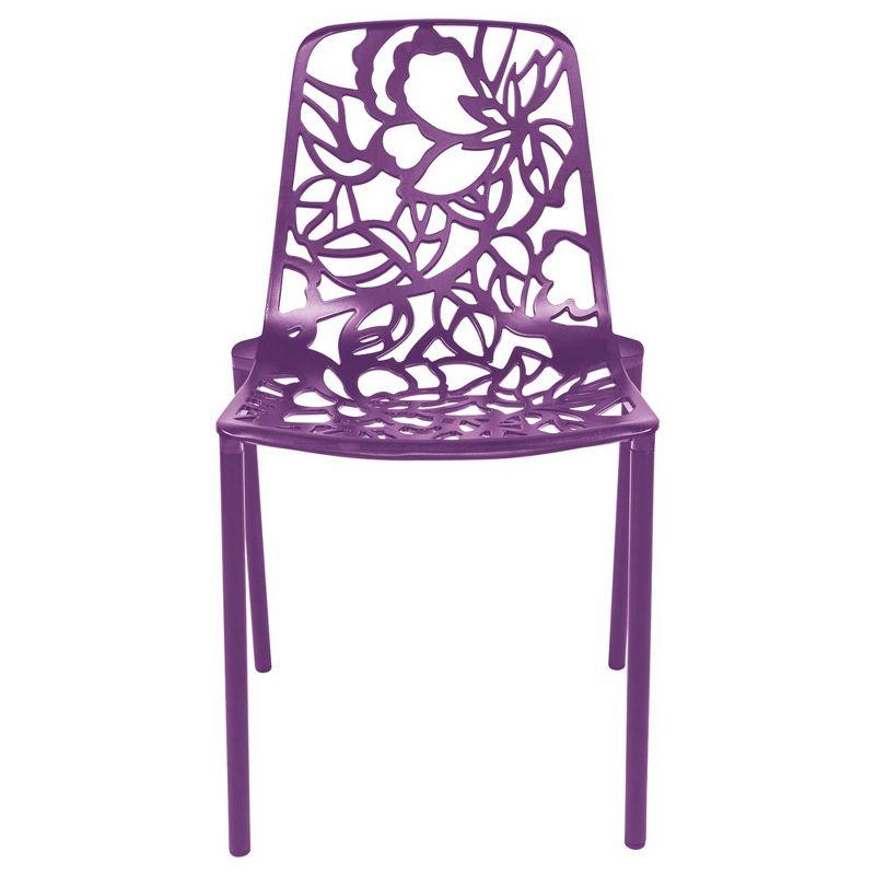 LeisureMod Devon Modern Aluminum Outdoor Stackable Dining Chair, Purple
