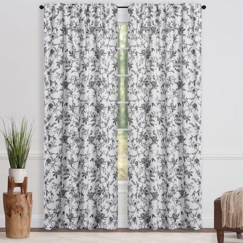 Chanasya 2pk Toile Print Faux Linen Semi Sheer Window Curtain Panels - Set of 2