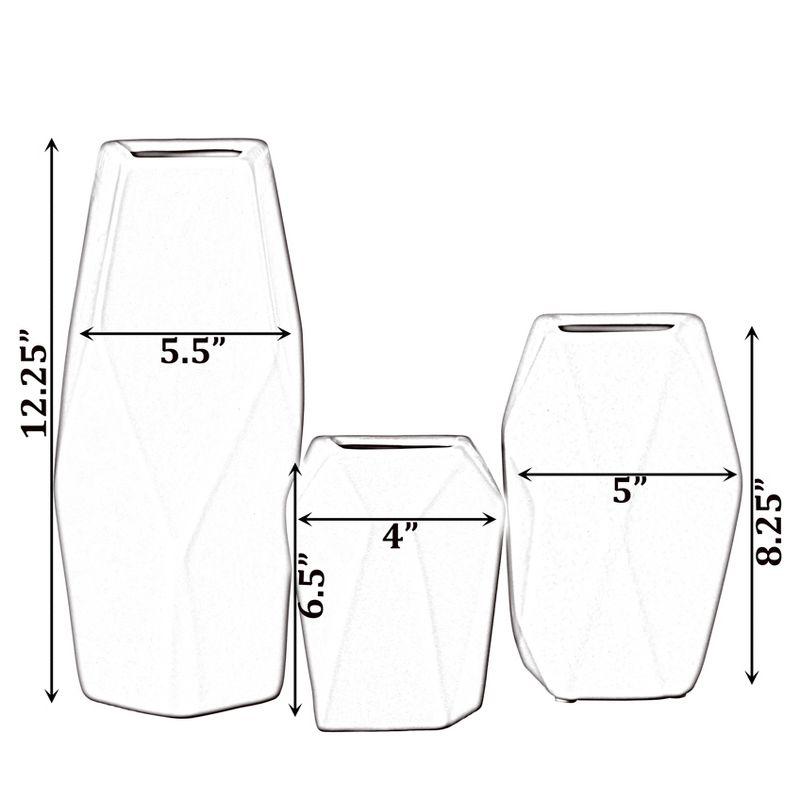 Uniquewise Decorative Ceramic Multi Paned Vase, Modern Style Centerpiece Table Vase Set of 3, Beige Large, White Medium, And Green Small