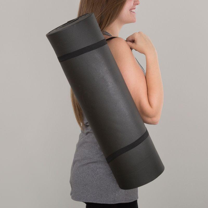Extra-Thick Yoga Mat 0.5"H - Durable Comfort Non-Slip Foam Workout Mat with Carrying Strap by Wakeman (Black)