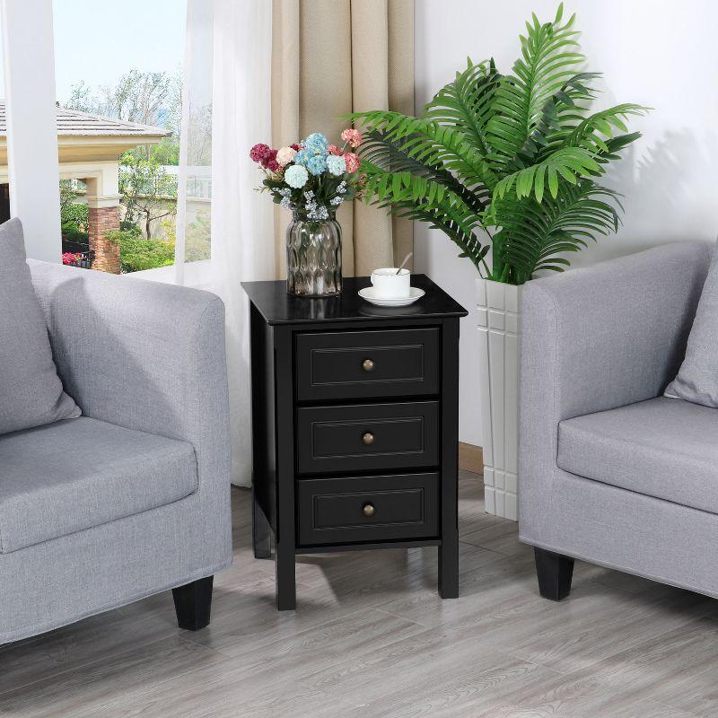 Yaheetech 3 Drawer End Table with Solid Wood Legs for Living Room, Black