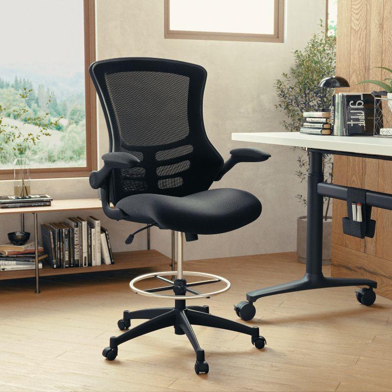 Ergonomic Black Mesh Drafting Chair with Adjustable Arms and Footrest