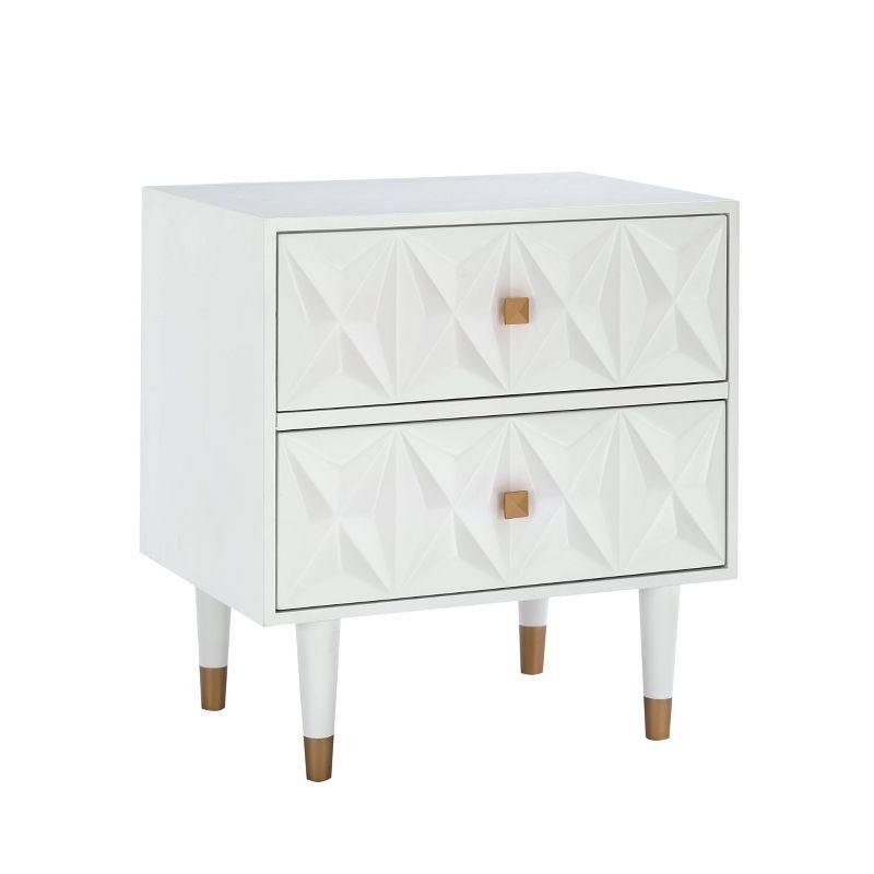 Elevated Geo-Textured White Nightstand with Gold Accents