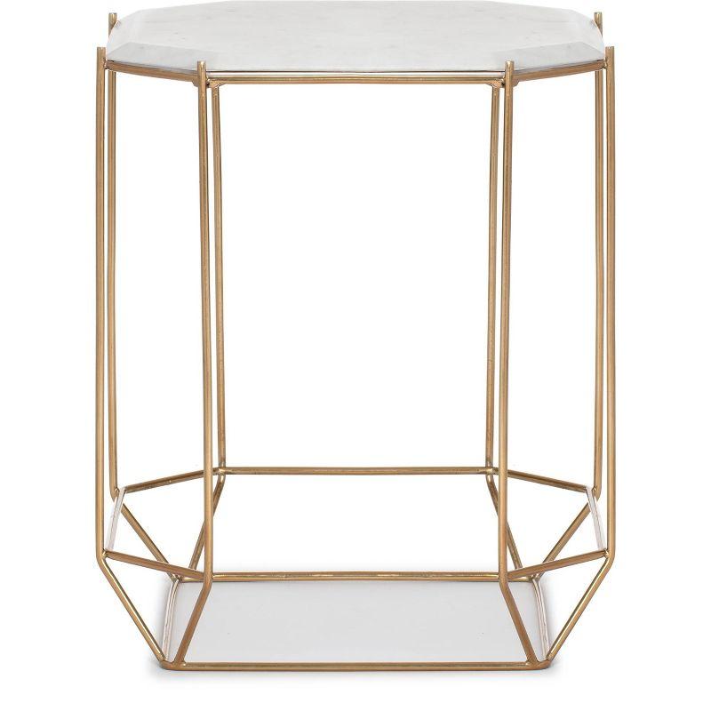 Finch Colton Solid Marble Top Accent Table with Metal Base White/Gold: Luxury Glam Style, Iron Frame, Square Shape