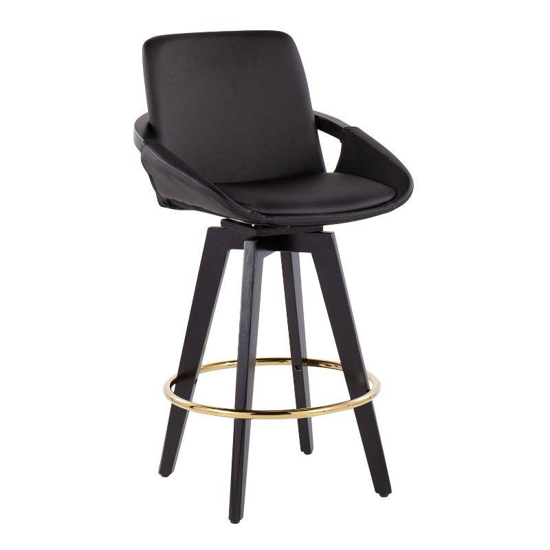 Set of 2 Cosmo PU Leather/Metal/Wood Counter Height Barstools Black/Gold - LumiSource: Swivel Seat, Fixed Height