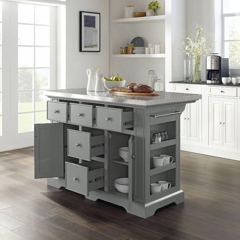 Julia Stainless Steel Top Kitchen Island Gray - Crosley: Towel Bar, Spice Rack, 5 Drawers, 2 Cabinets