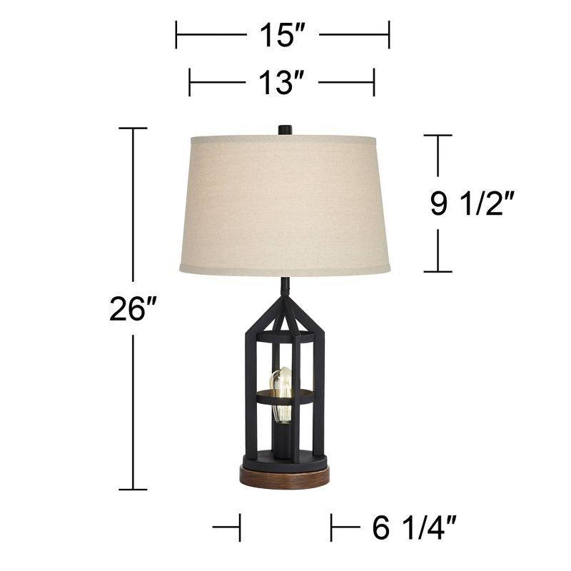 Franklin Iron Works Lucas Western Table Lamps 26" High Set of 2 Bronze with USB Charging Port and Nightlight LED Drum Shade for Bedroom Bedside Desk