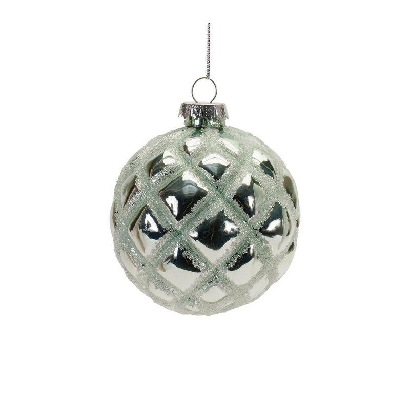 Melrose Frosted Green Beaded Glass Ornaments Set of 6