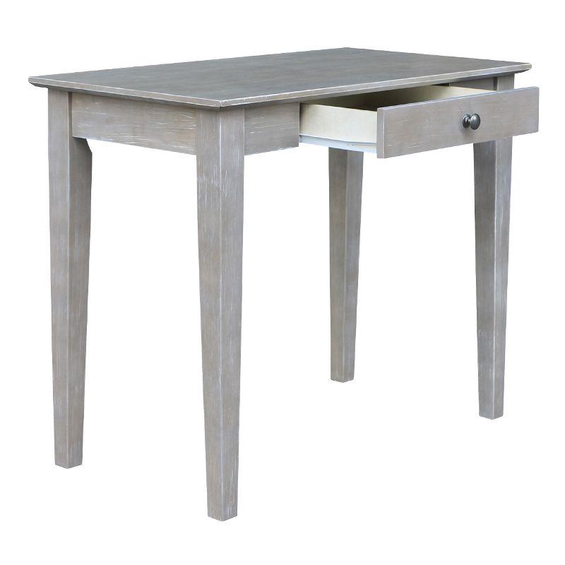 Transitional Solid Parawood Home Office Desk in Washed Gray Taupe with Drawer