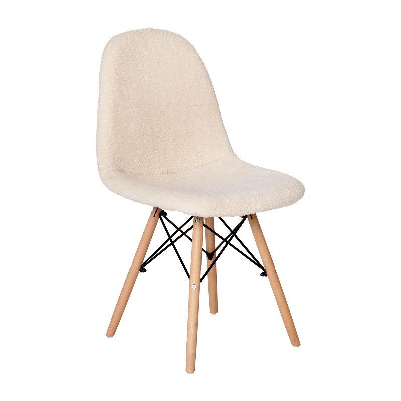 Off-White Faux Shearling Armless Accent Chair with Modern Wood Legs