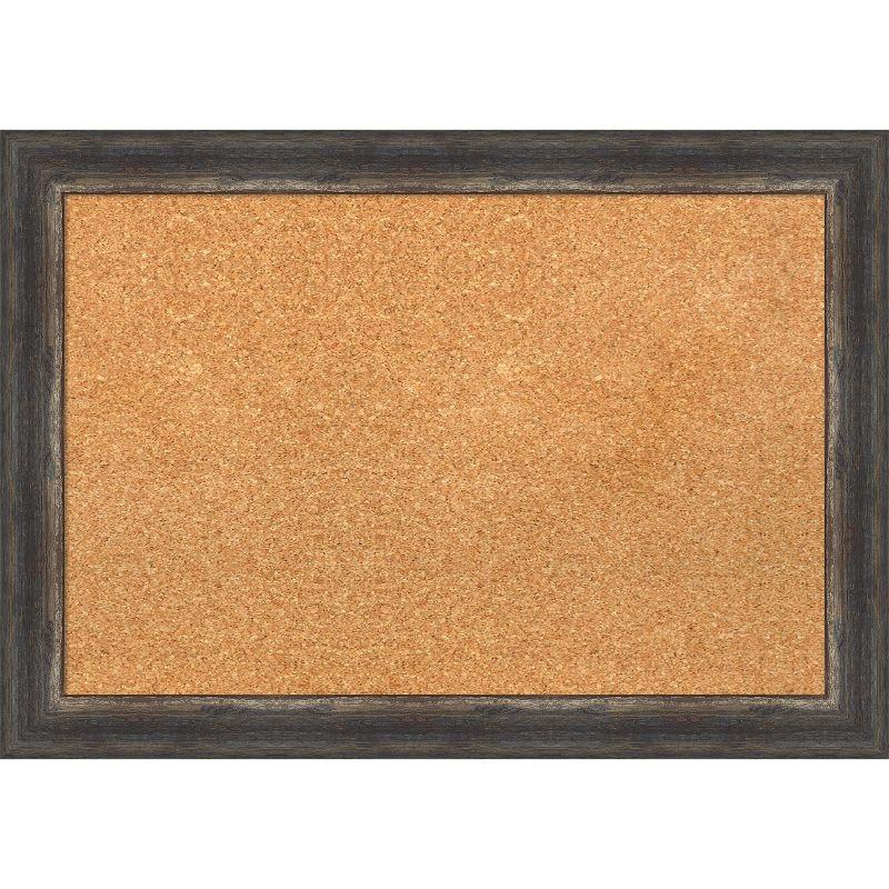 Amanti Art Natural Cork Board Framed Bark Rustic Char Narrow Bulletin Board 27 in. x 19 in.