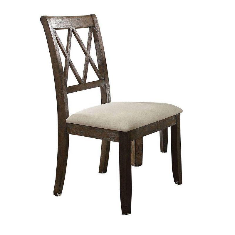 Acme Furniture Set of 2 26" Claudia Dining Chairs Beige Linen/Salvage Brown: Upholstered X Back, Armless Design