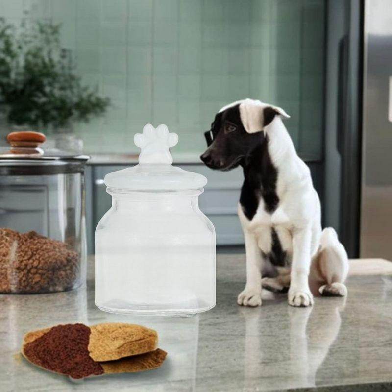 Cosmopawliton White Glass Airtight Dog Treat Jar with Paw Handle