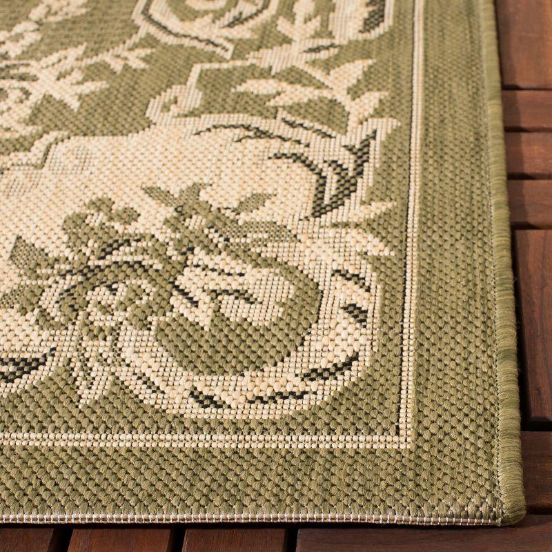 Green Floral Easy Care Rectangular Synthetic Rug