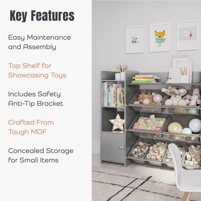 Gray Kids Toy Storage Organizer with Bookshelf and Bins